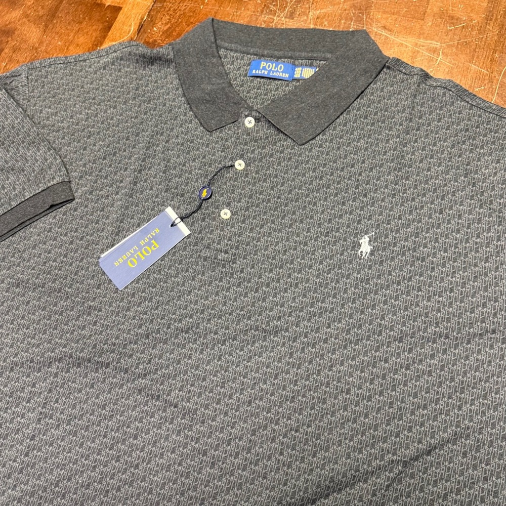 New Polo Ralph Lauren Polo Shirt Mens 4XB Grey Monogram All Over Print Logo